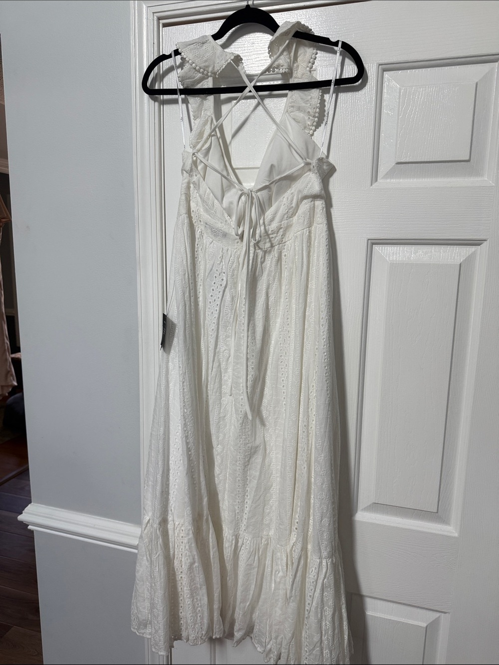 Lulu's White Eyelet Ruffle Backless Midi Dress - Picture 3 of 4